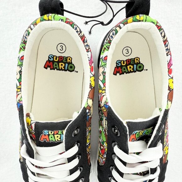 Ground Up Boys Super Mario Nintendo Low Top Lace Up Canvas Black Shoes Sz 3 NWOB - Picture 9 of 11